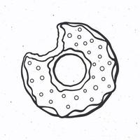 Hand drawn doodle of bitten donut with glaze and powder vector