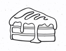 Hand drawn doodle of a piece of cake with cream and syrup vector