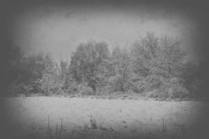 triste, vacío, solitario, mañana, con el la carretera y nieve a el comenzando de invierno foto