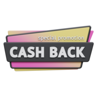speciale promozione denaro contante indietro 3d rendere, trasparente sfondo, denaro contante indietro distintivo png