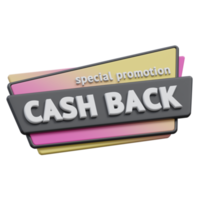 special promotion cash back 3d render, transparent background, cash back badge png