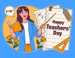 female teacher explaining the lesson, happy teachers day vector