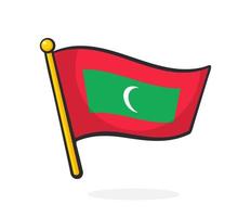 Cartoon illustration of flag of Maldives on flagstaff vector