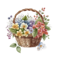 Watercolor summer flowers in basket. png