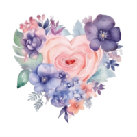 Watercolor heart with flowers. png