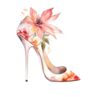 Watercolor stiletto heel with flowers png