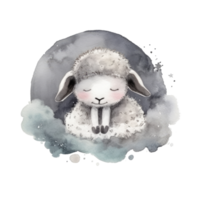 Cute watercolor night sheep. png