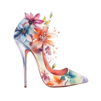 Watercolor stiletto heel with flowers png