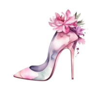 Watercolor stiletto heel with flowers png