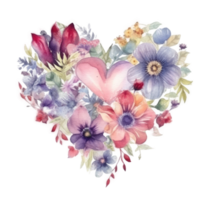 Watercolor heart with flowers. png