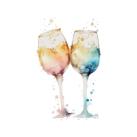 Watercolor Champagne Glasses. png