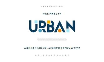 urbano resumen digital tecnología logo fuente alfabeto. mínimo moderno urbano fuentes para logo, marca etc. tipografía tipo de letra mayúscula minúsculas y número. vector ilustración