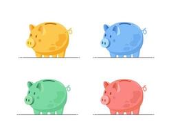 Set of colorful piggy banks. Financial symbol. Save money concept. Investments in future. Banking or business services. Vector illustration in flat cartoon style