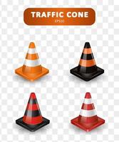 Traffic cones collection. Isometric set of icons for web design isolated on white background. Realistic vector illustration.
