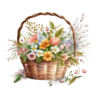 Watercolor summer flowers in basket. png