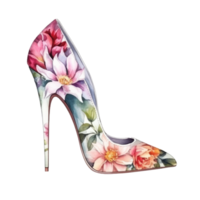 Watercolor stiletto heel with flowers png