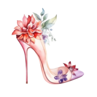 Watercolor stiletto heel with flowers png