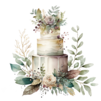 Watercolor wedding cake. png