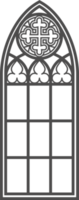 gotisch venster schets. silhouet van wijnoogst gebrandschilderd glas kerk kader. element van traditioneel Europese architectuur png