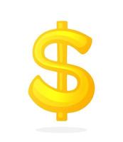 Golden sign of dollar with one vertical line vector