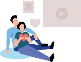 The couple is sitting on the floor. vector