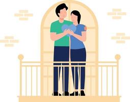 The couple is standing in the balcony. vector