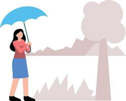 The girl is walking with an umbrella. vector