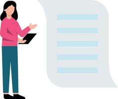 The girl is looking at the document. vector