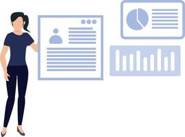 Girl working on web page graph chart. vector