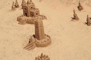 original sand structures on the beach on a beautiful warm sunny day by the ocean photo