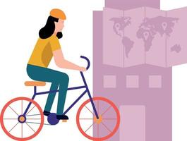 un niña es de viaje en un bicicleta. vector