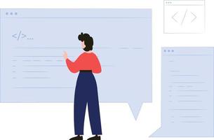 el niña es trabajando en un codificación programa. vector