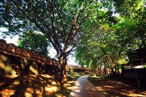 Way path in garden near Historic city brick wall at Nan Province, Thailand photo