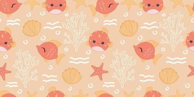 Cute Mermaids And Sea Life Seamless Pattern vector