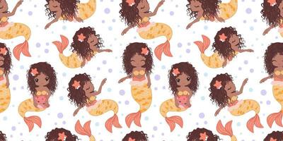 Cute Mermaids And Sea Life Seamless Pattern vector