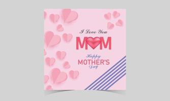 happy mother's day social media post template. mother's day social media banner. mom day greeting card. happy mother's day sign with heart and flowers. flying pink paper hearts. mom day background. vector