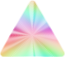 holográfico adesivo. arco Iris rótulo gradiente carimbo. metal textura distintivo. iridescente arco Iris frustrar dentro triângulo forma. néon emblema png