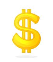 Golden sign of dollar with two vertical lines vector