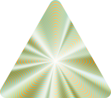 holográfico adesivo. dourado rótulo gradiente carimbo. metal textura distintivo. iridescente arco Iris frustrar dentro triângulo forma png