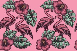 Vector seamless surfing background with flamingo