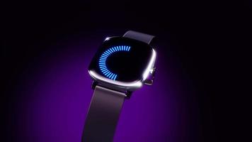 Rotating smart watch with a blue circle on the screen . High quality 4k looped animation video