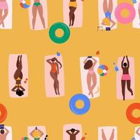 Seamless pattern with people sunbathing at beach vector illustration