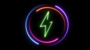 Energie Symbol animation.neon elektrisch Symbol Animation mit glühend Kreis, Licht Energie Ökologie Hintergrund. Grün Energie, aufladen Symbol Animation auf schwarz Hintergrund video