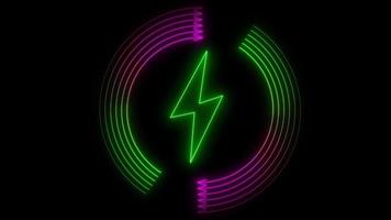 Energie Symbol animation.neon elektrisch Symbol Animation mit glühend Kreis, Licht Energie Ökologie Hintergrund. Grün Energie, aufladen Symbol Animation auf schwarz Hintergrund video