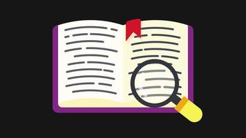 Magnifying glass finding something on a open book. Reading or Scanning. animation video on transparent background.