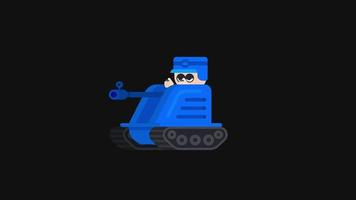 soldado es operando tanque. corriendo y disparo. dibujos animados vídeo en plano estilo. video