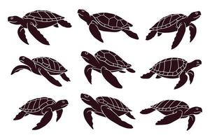 hand drawns silhouette of sea turtles. vector illustration