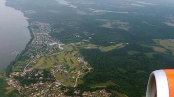 Moscow Canal and a view of the city of Dmitrov. Flight over Moscow Canal in Khimki, Russia video