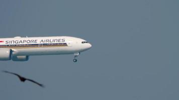 HONG KONG NOVEMBER 10, 2019 - Boeing 777 of Singapore Airlines approach beforelanding from Hong Kong International Airport HKG. Tourism and travel concept video