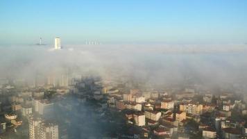 Rare early morning winter fog above the Istanbul city skyline video